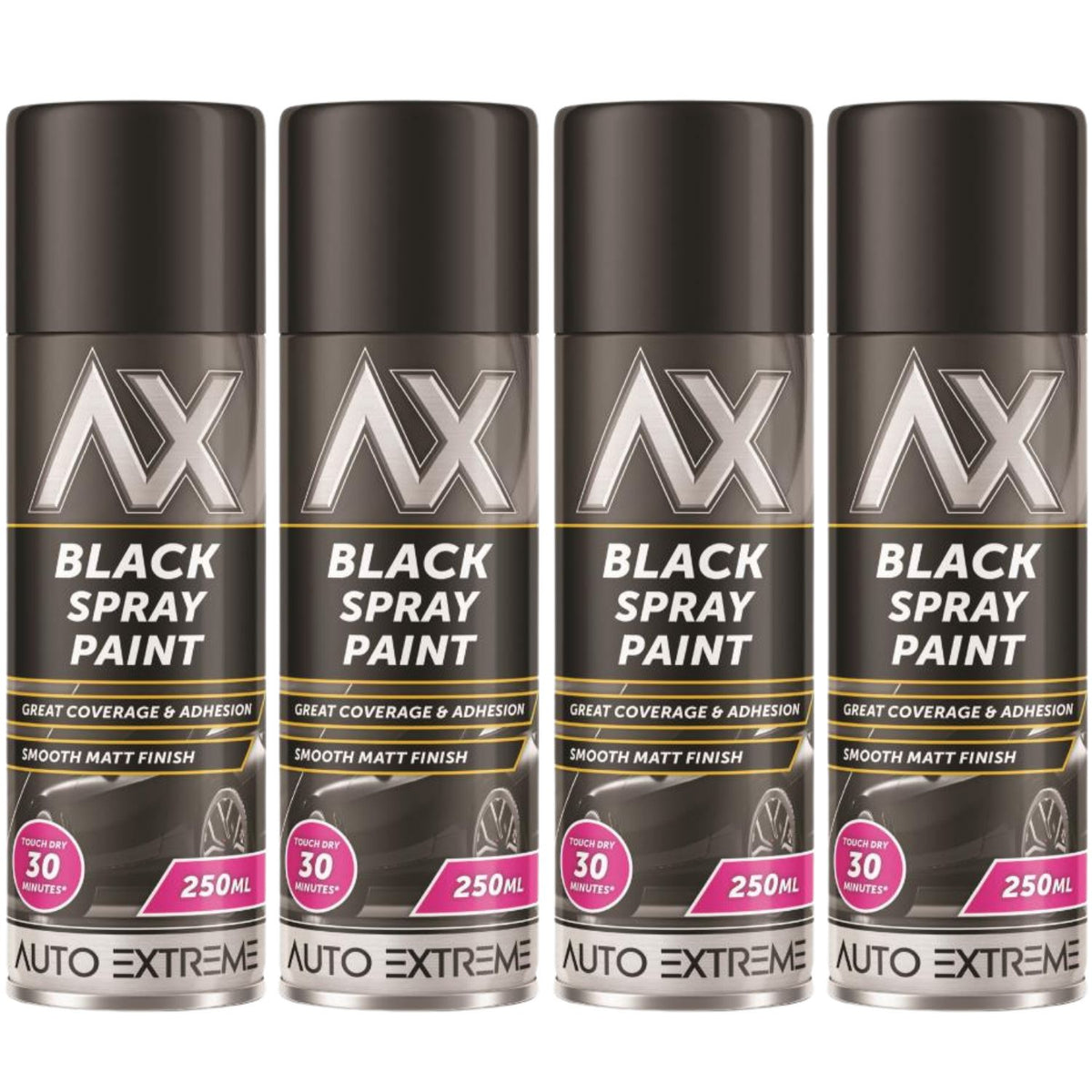 4X Auto Extreme Black Matt Spray Paint 250ml