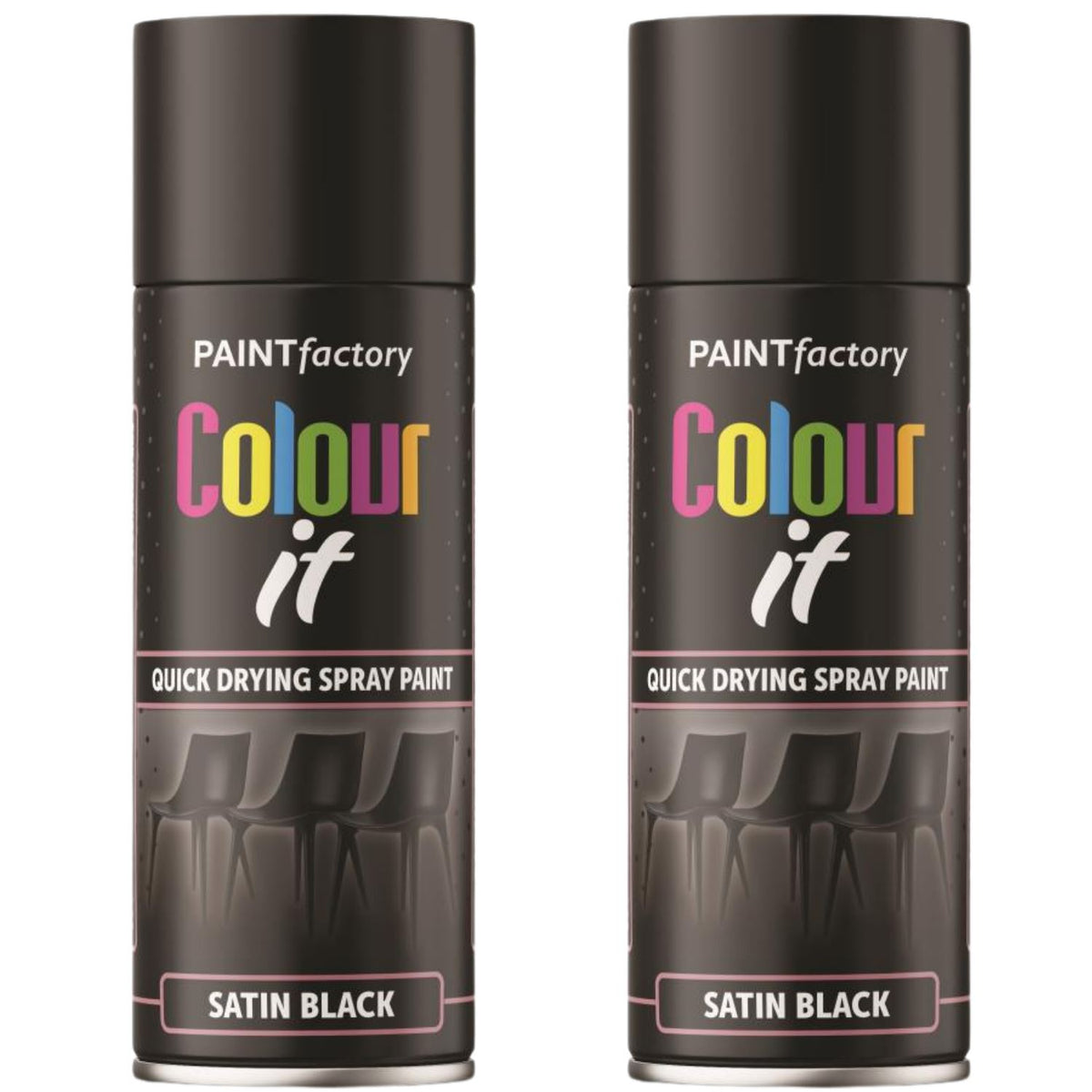 2X Paint Factory Black Satin Spray Paint 400ml
