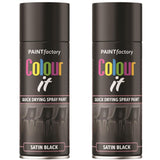 2X Paint Factory Black Satin Spray Paint 400ml