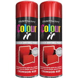 2X Paint Factory Crimson Red Gloss Spray Paint 250ml Spray Paint