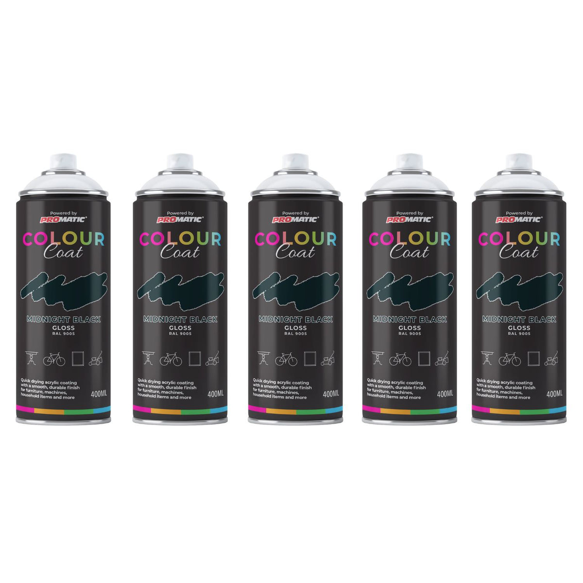 5X Midnight Black RAL 9005 Gloss Spray Paint 400ml