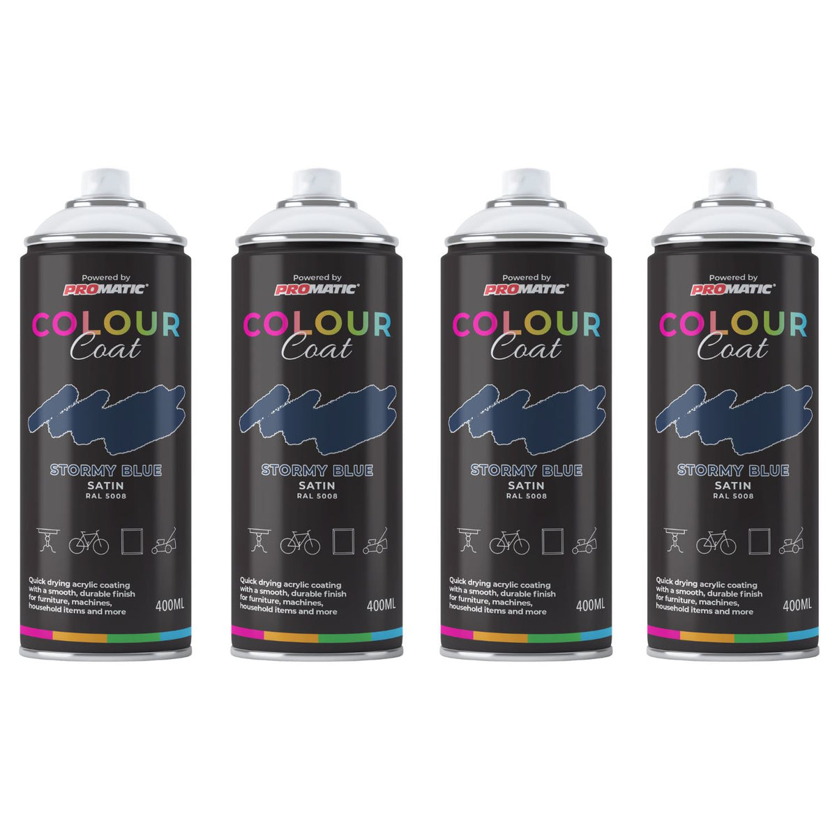 4X Stormy Blue RAL 5008 Satin Spray Paint 400ml