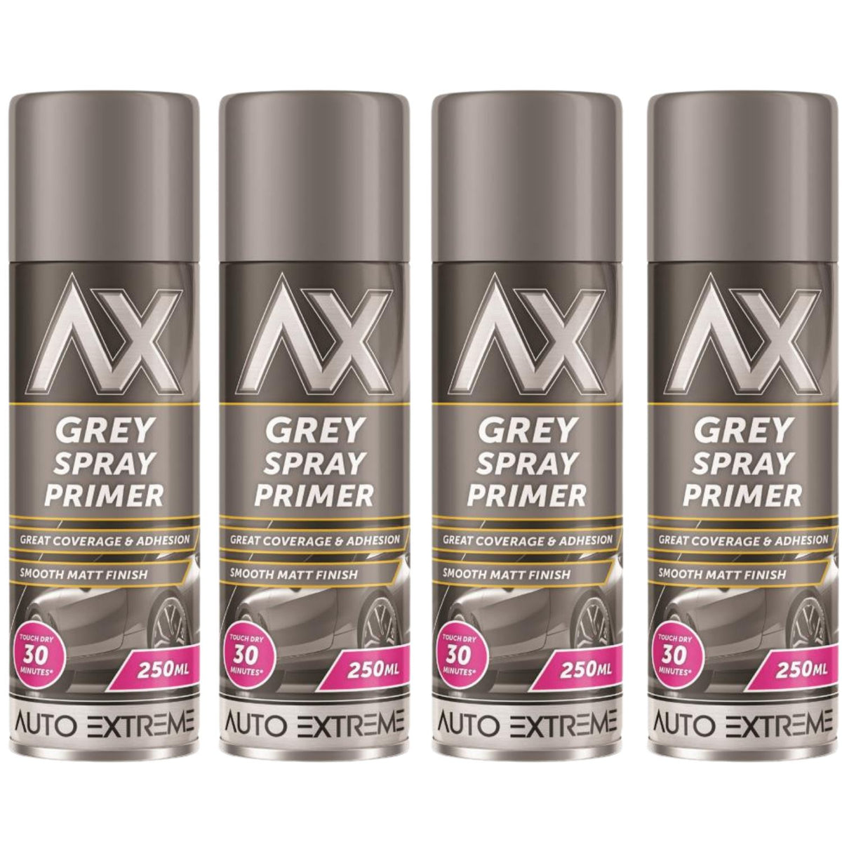 4X Auto Extreme Grey Primer Spray Paint 250ml