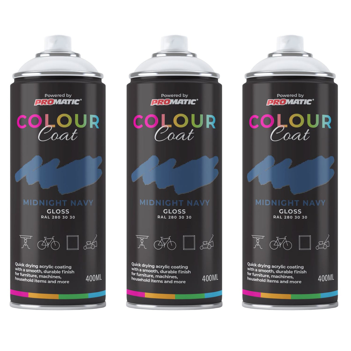 3X Midnight Navy RAL 280 30 30 Gloss Spray Paint 400ml