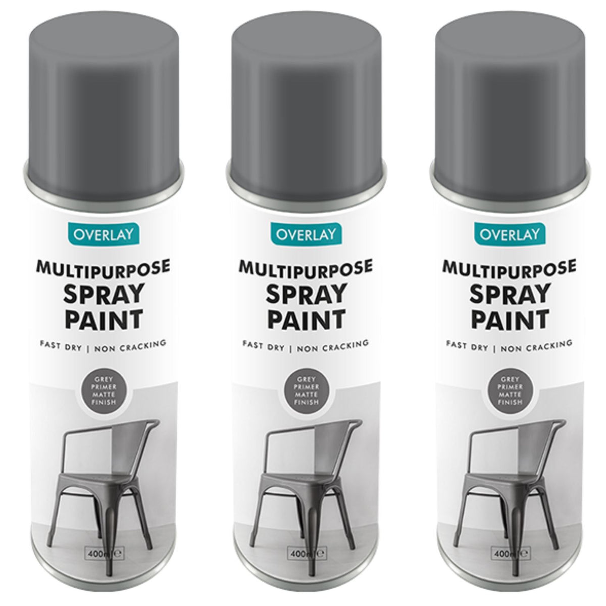3X Overlay Grey Primer Matt Auto Professional Spray Paint 400ml