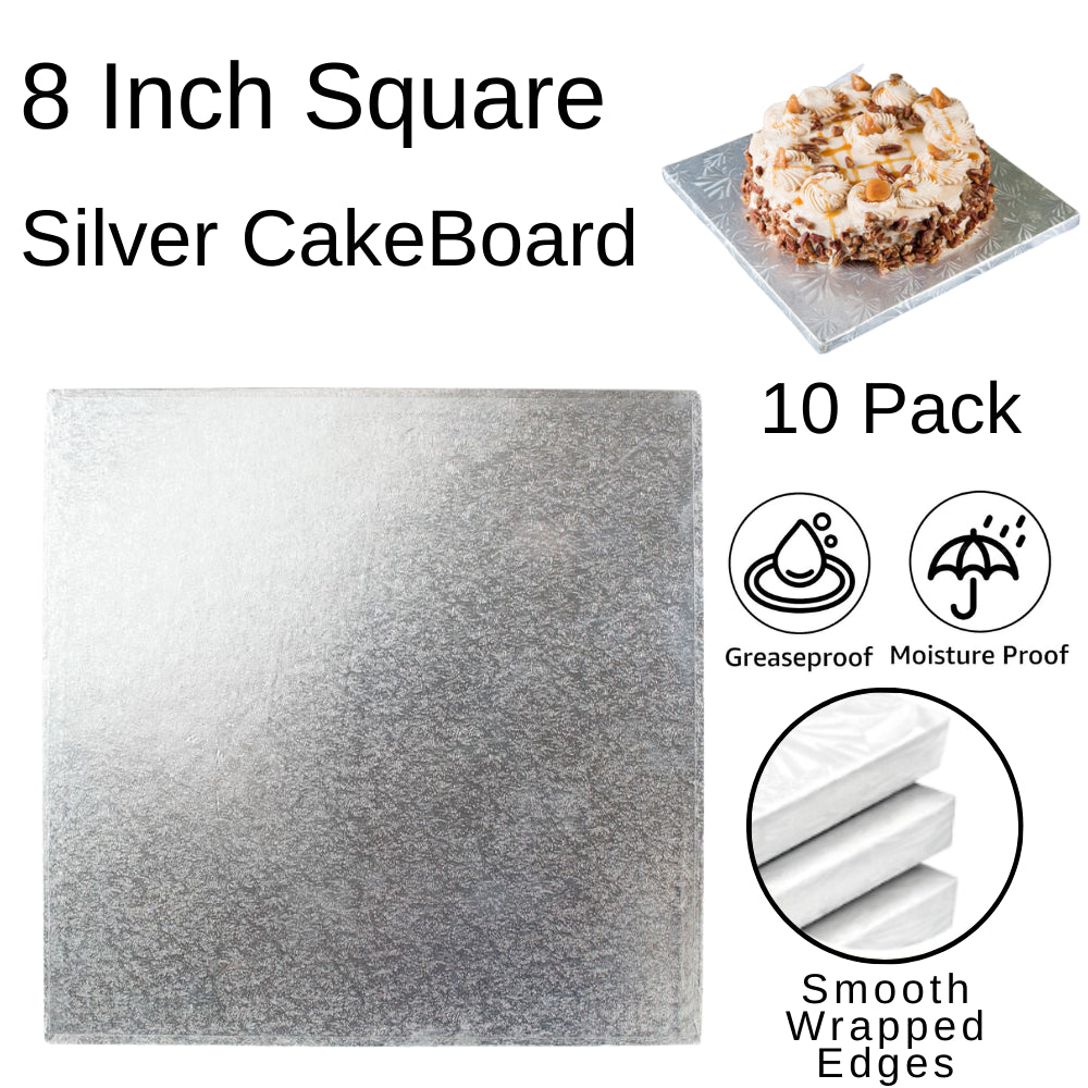 10 Boards - 8" Square Silver Double Thick Cards Cake Board