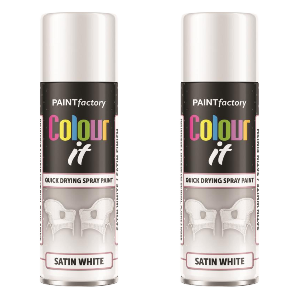 2X Paint Factory White Satin Spray Paint 250ml