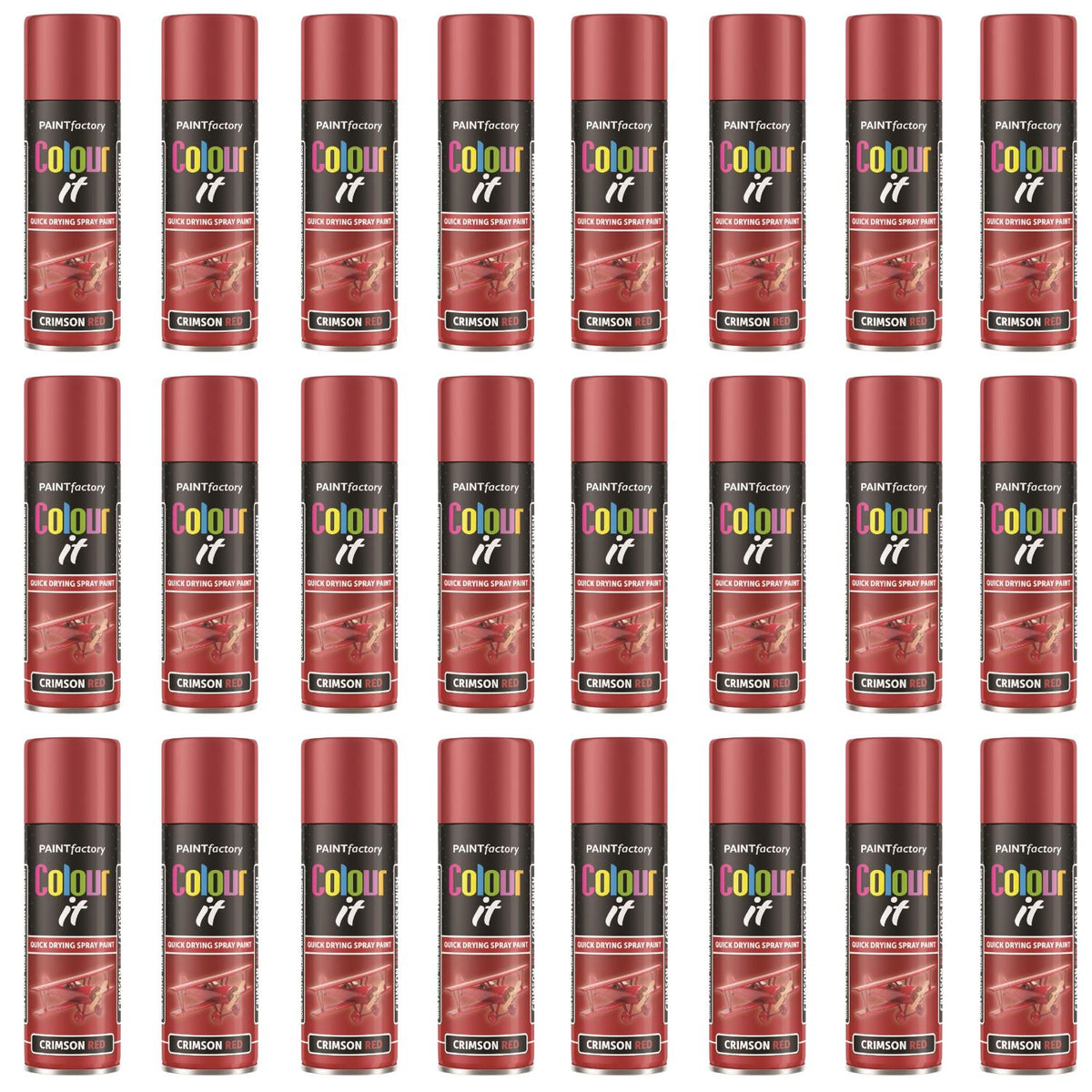 24X - Paint Factory Crimson Red Gloss Spray Paint 250ml