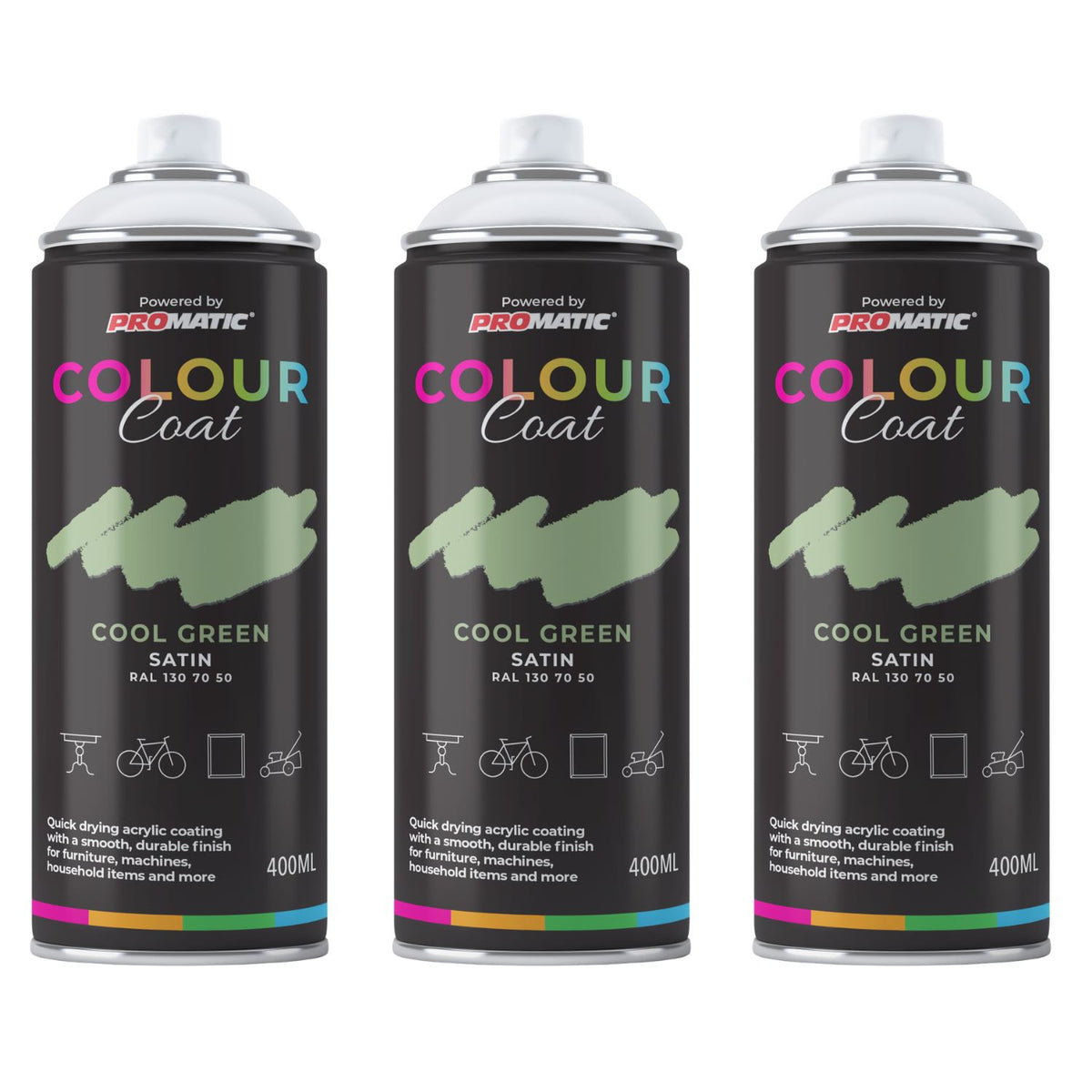 3X Cool Green RAL 130 70 50 Satin Spray Paint 400ml