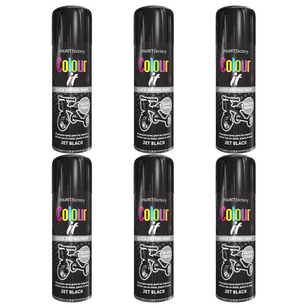 6X Paint Factory Jet Black Gloss Spray Paint 400ml
