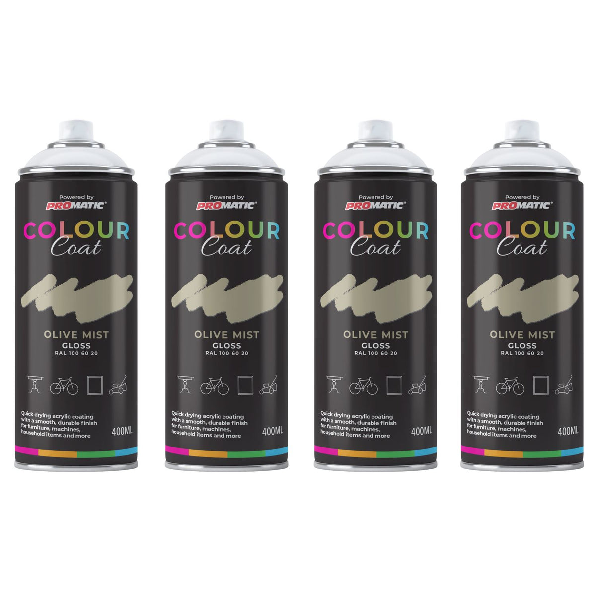 4X Olive Mist RAL 100 60 20 Gloss Spray Paint 400ml