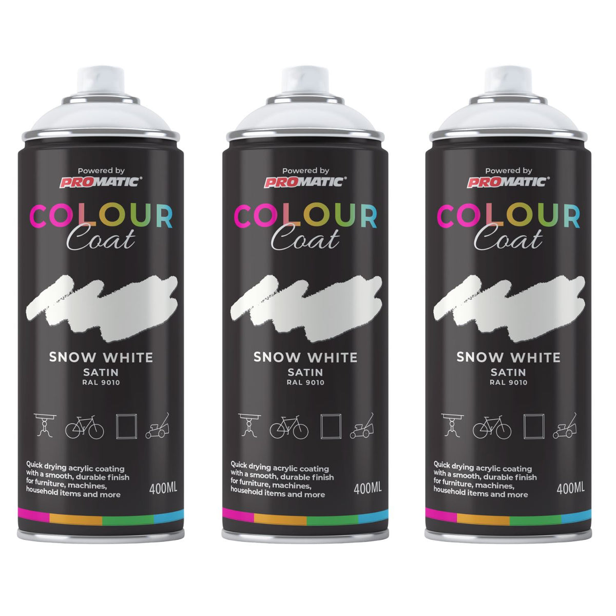 3X Snow White RAL 9010 Satin Spray Paint 400ml