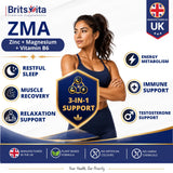 Brits Vita ZMA 180 Tablets Zinc Magnesium Vitamin B6 Testosterone Booster - Vegan UK