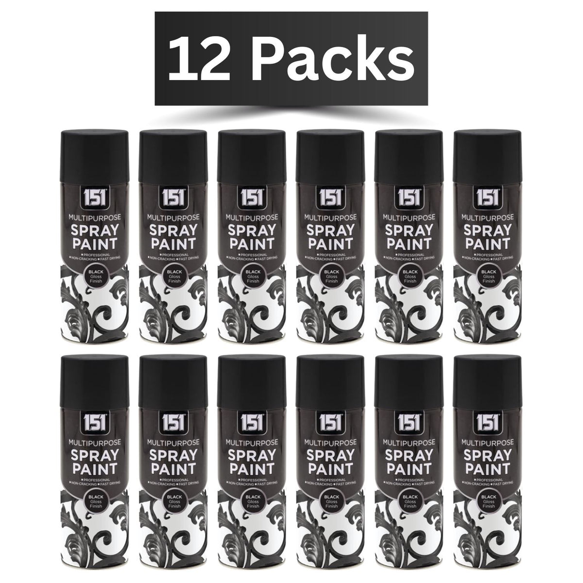 12X 151 Black Gloss Spray Paint 400ml