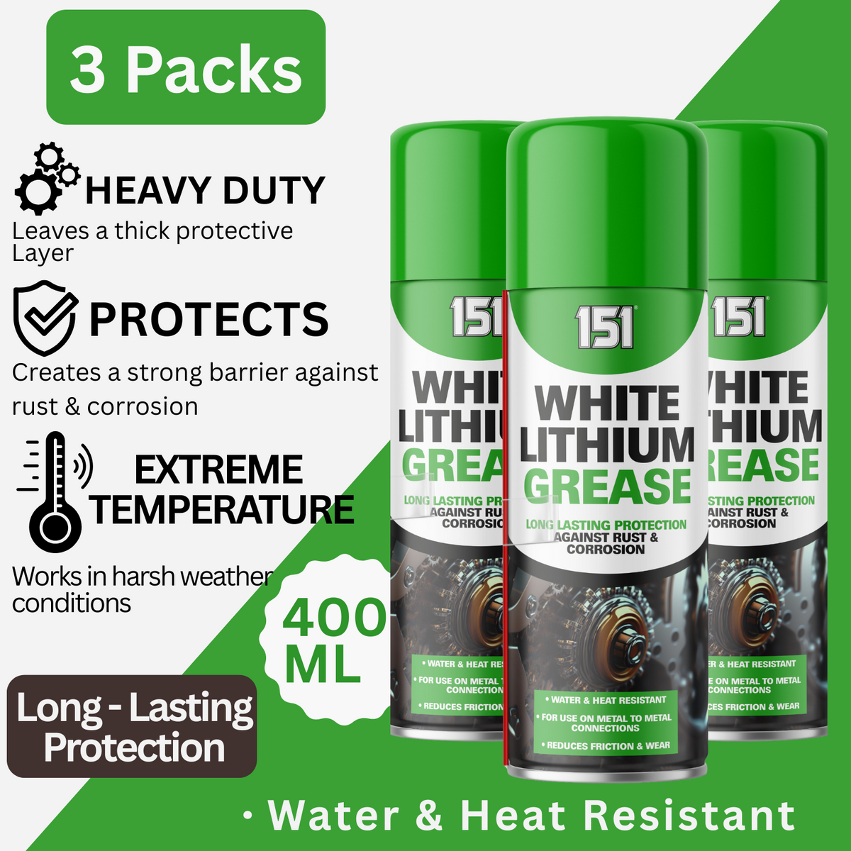 3X 151 White Lithium Grease Long Lasting Protection 400ml