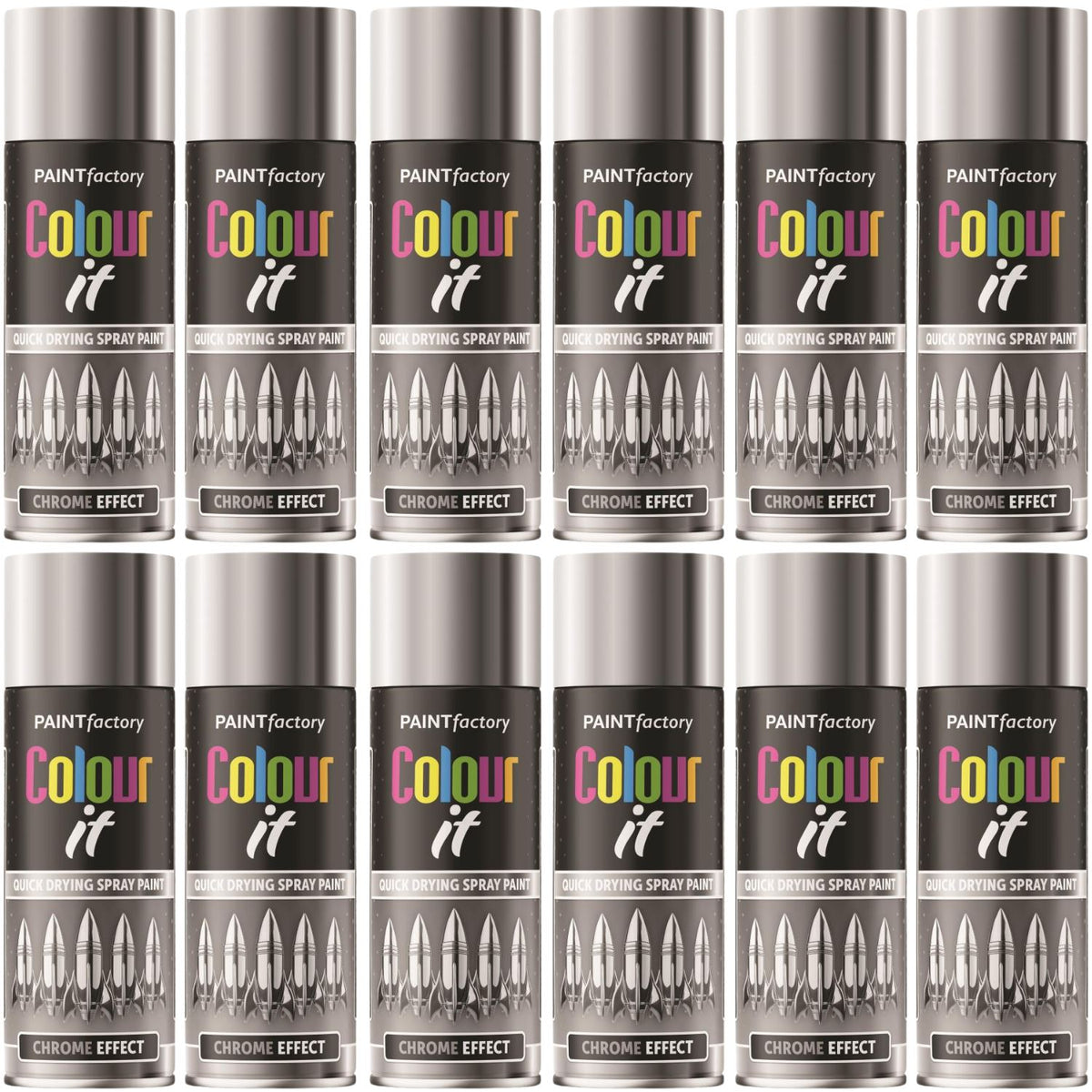 12X Paint Factory Chrome Effect Gloss Spray Paint 400ml