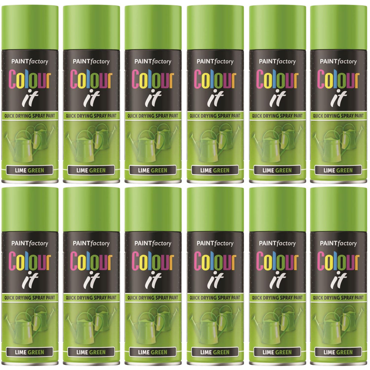 12X Paint Factory Lime Green Gloss Spray Paint 400ml