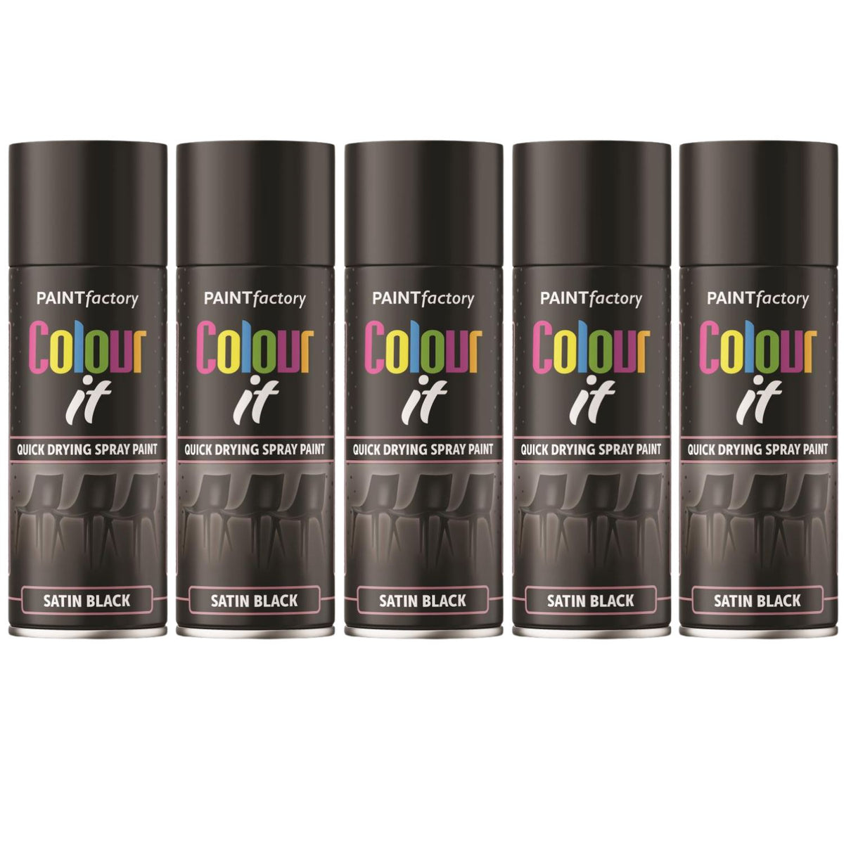 5X Paint Factory Black Satin Spray Paint 400ml