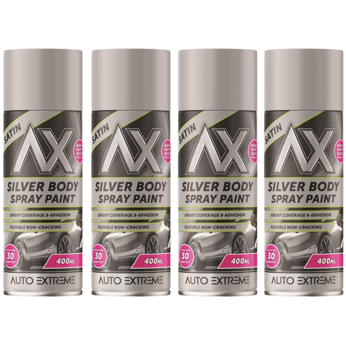 4X Auto Extreme Silver Spray Paint 400ml