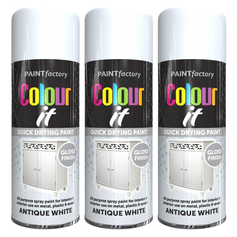 3X Paint Factory Antique White Gloss Spray Paint 400ml Spray Paint