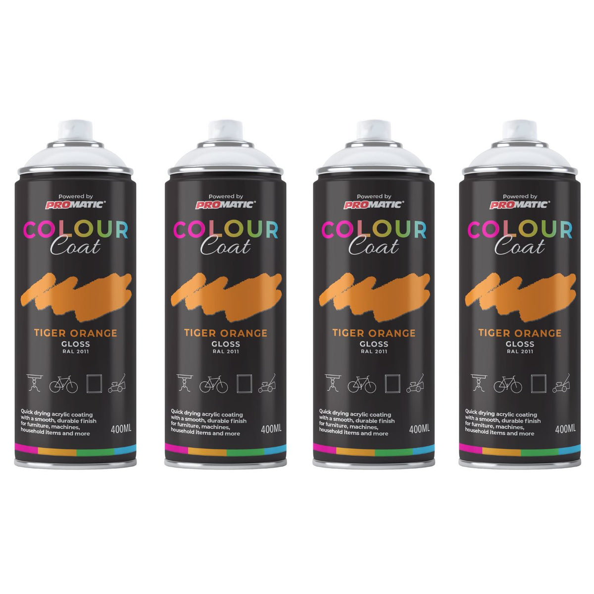 4X Tiger Orange RAL 2011 Gloss Spray Paint 400ml