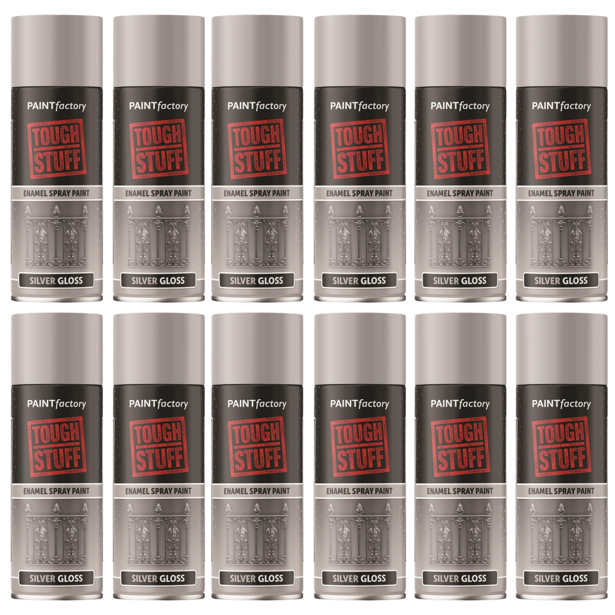 12X Paint Factory Tough Stuff Enamel Silver Gloss 400ml