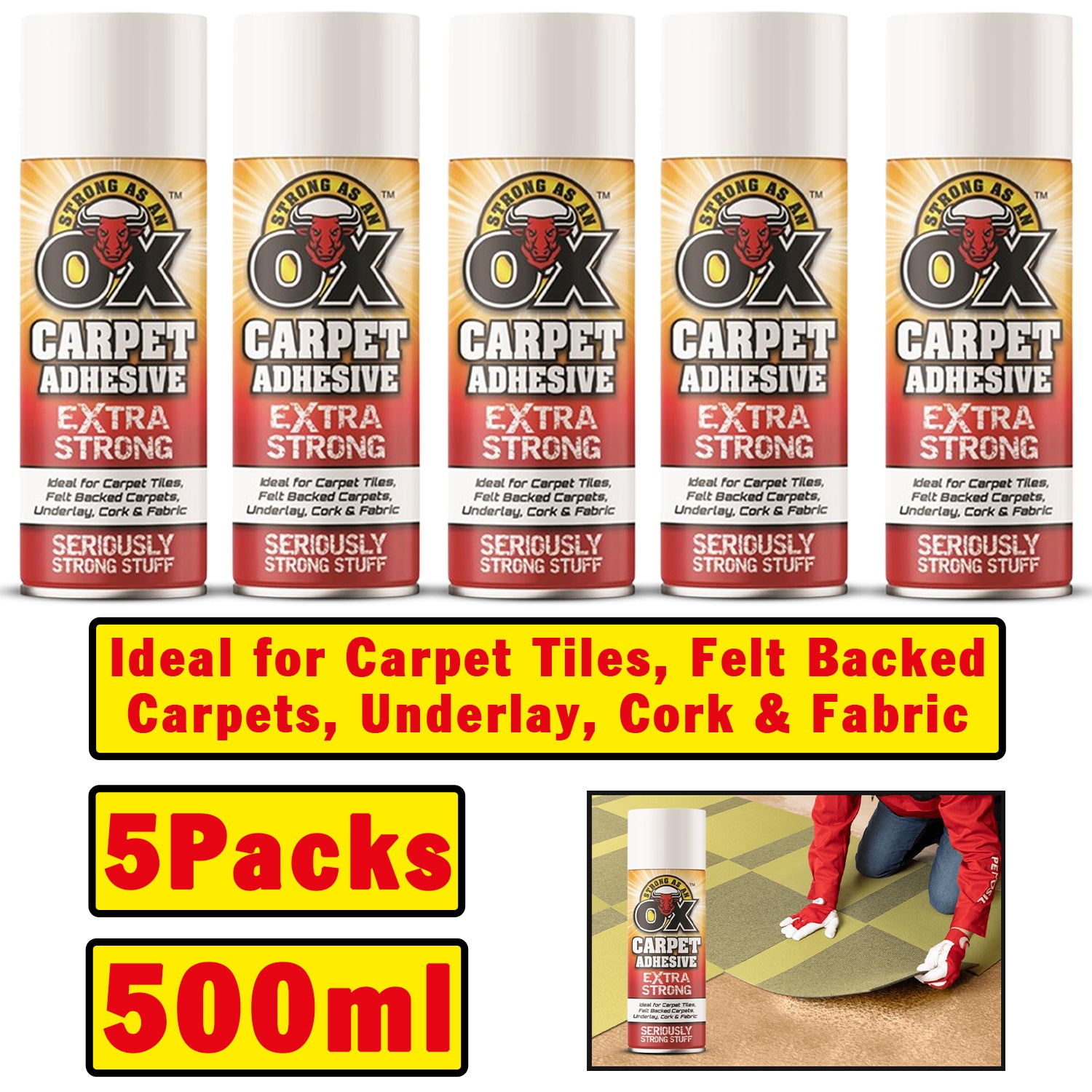 5X Strong As An Ox Carpet Adhesive Spray 500ml