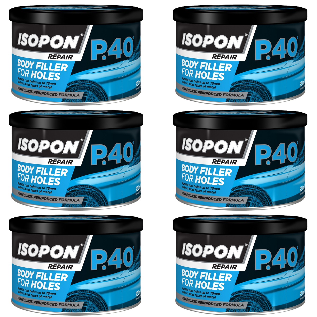 6X Isopon P40 Body Filler 250ml