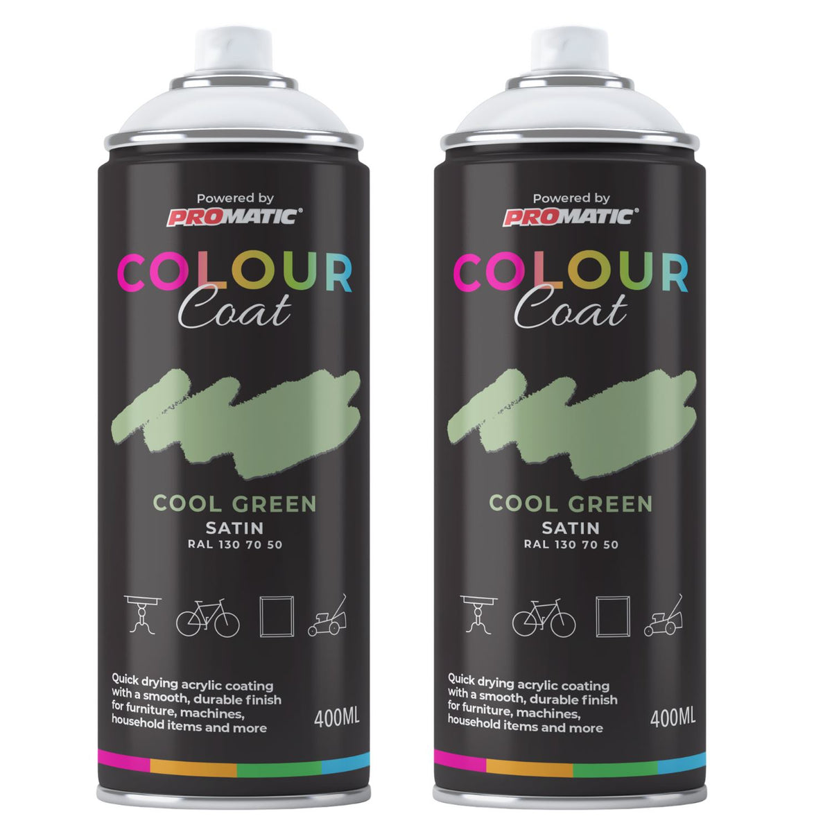 2X Cool Green RAL 130 70 50 Satin Spray Paint 400ml