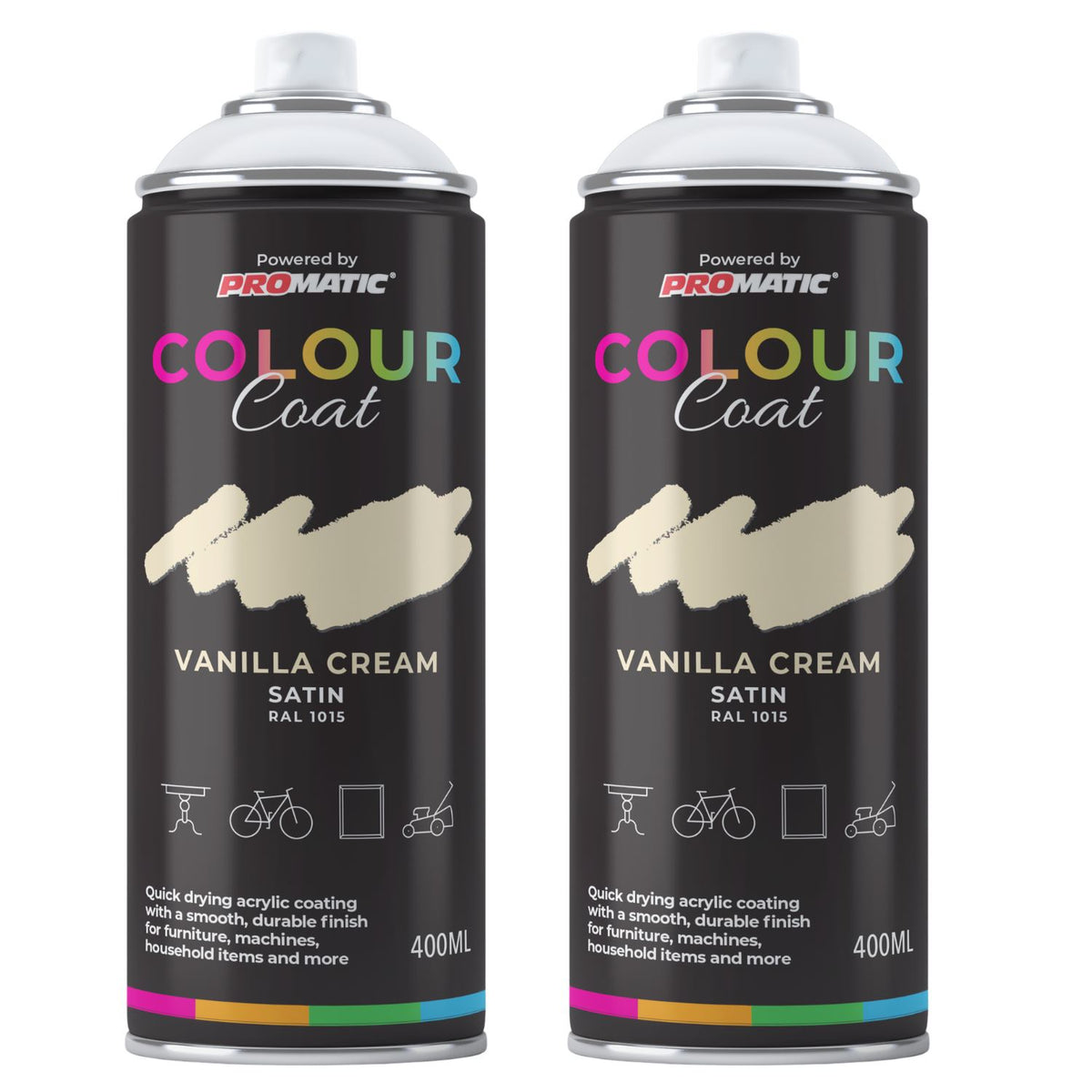 2X Vanilla Cream RAL 1015 Satin Spray Paint 400ml