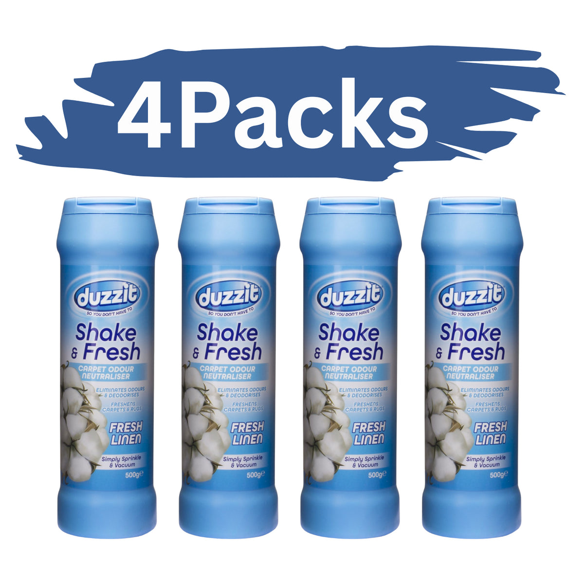 4X Duzzit Shake & Fresh Carpet Odour Neutraliser Fresh Linen 500g