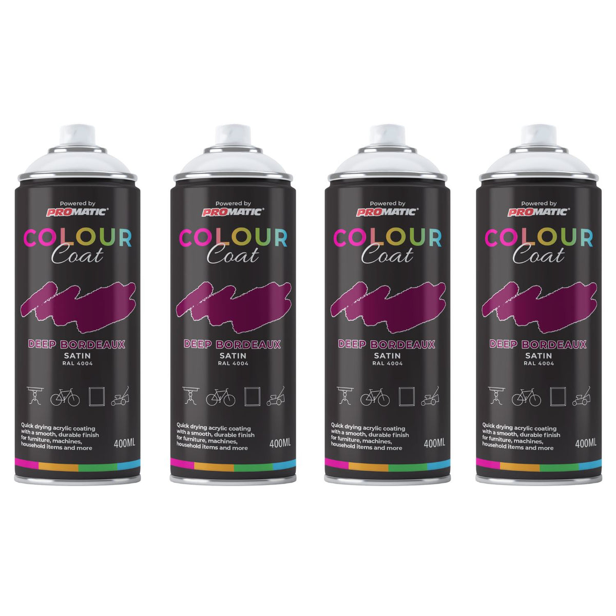 4X Deep Bordeaux RAL 4004 Satin Spray Paint 400ml