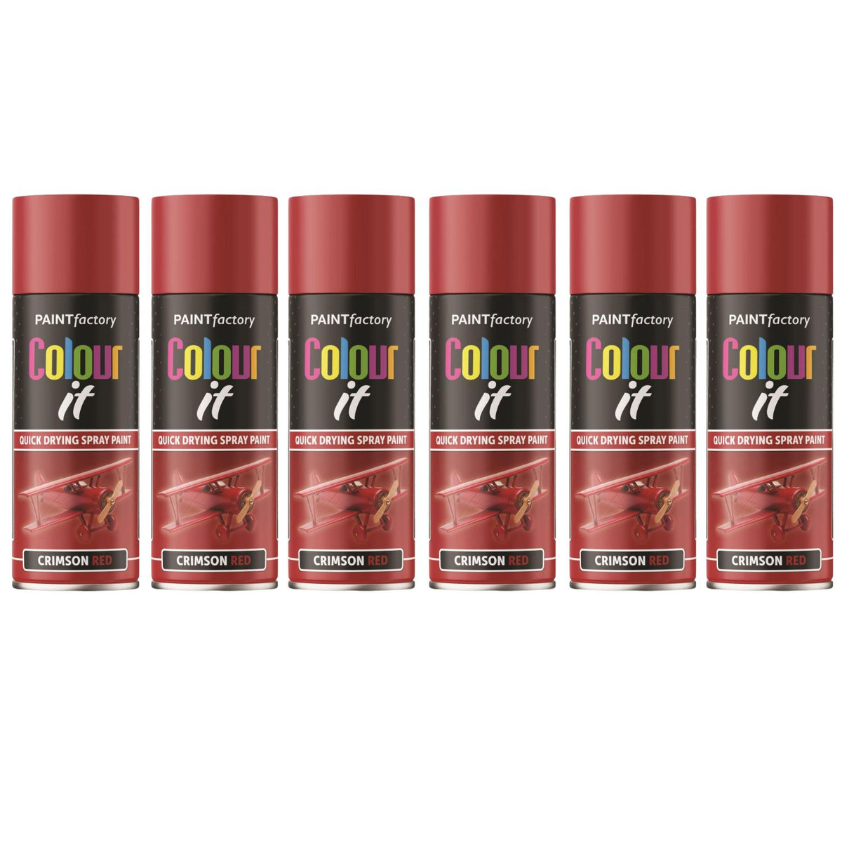 6X Paint Factory Crimson Red Gloss Spray Paint 400ml