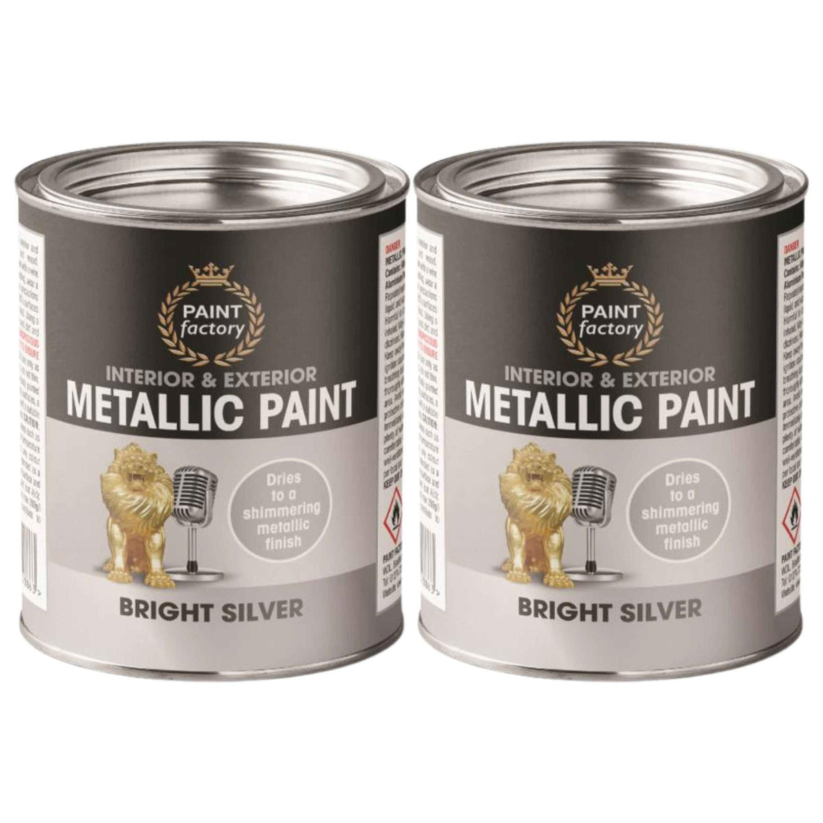2X Paint Factory Mettalic Silver Paint Tin 300ml
