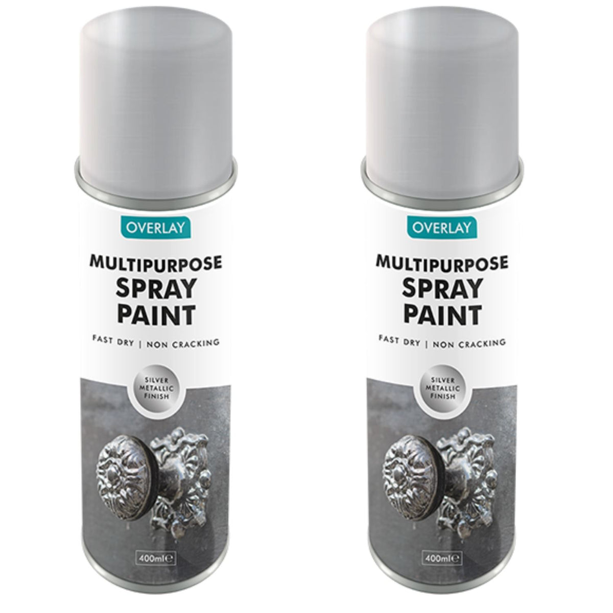 2X Overlay Silver Metallic 400ml Professional Spray Paint