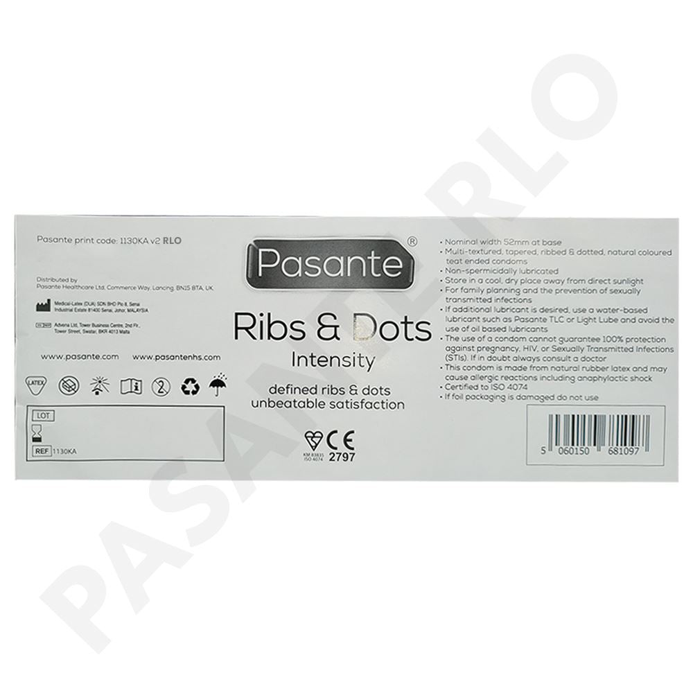 12X Pasante Ribs And Dots Condoms Intensity Male Condom