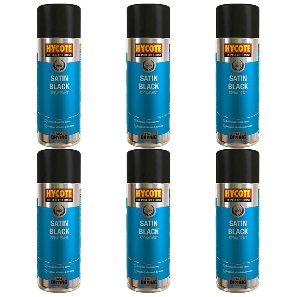 6X Hycote Satin Black Spray Paint 400ml