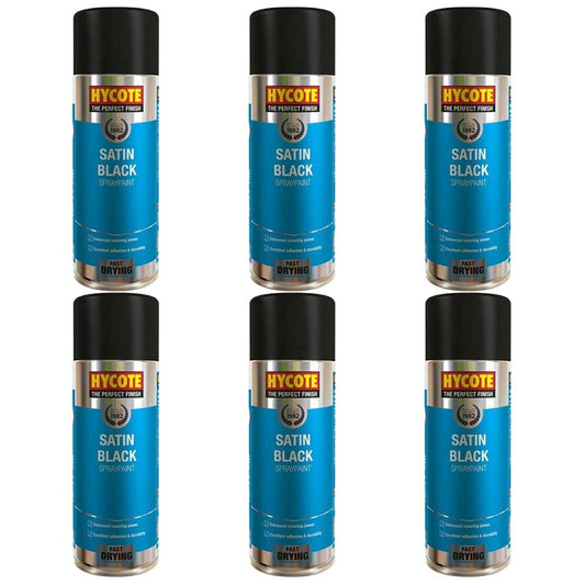 6X Hycote Satin Black Spray Paint 400ml