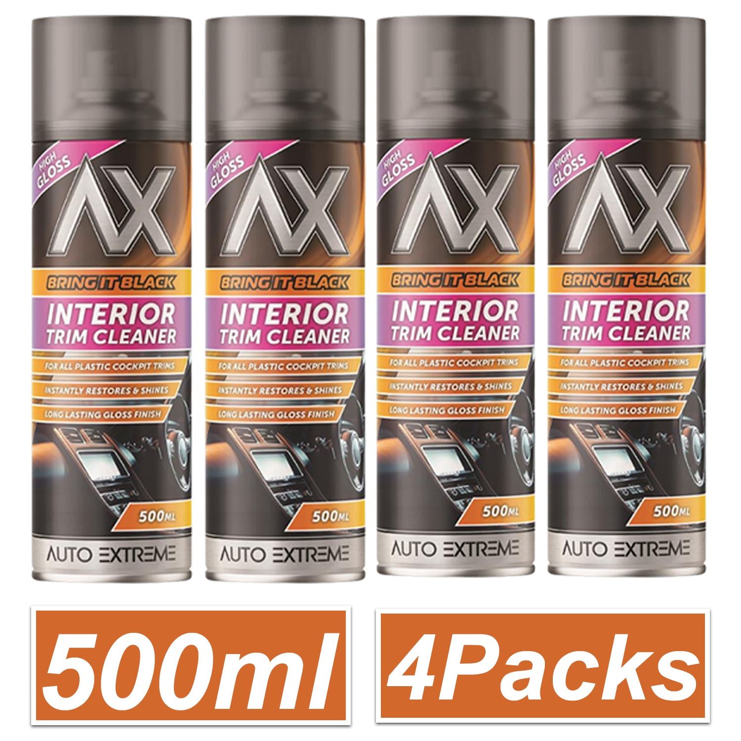 4X - Bring it Black Gloss Interior Trim Cleaner Spray 500ml Spray Paint
