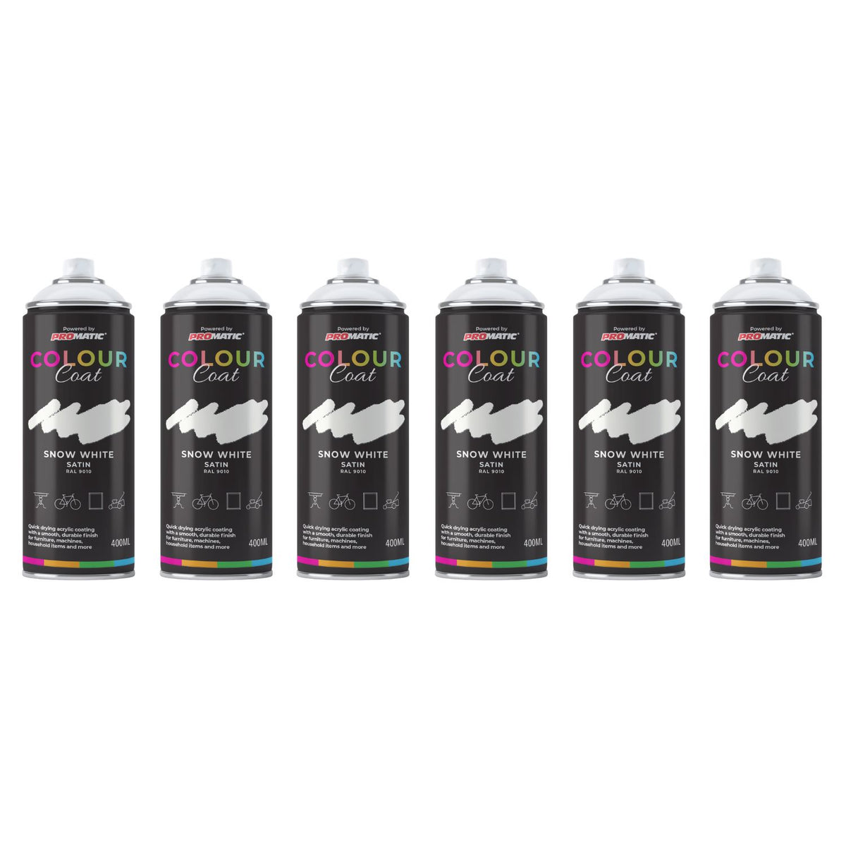 6X Snow White RAL 9010 Satin Spray Paint 400ml