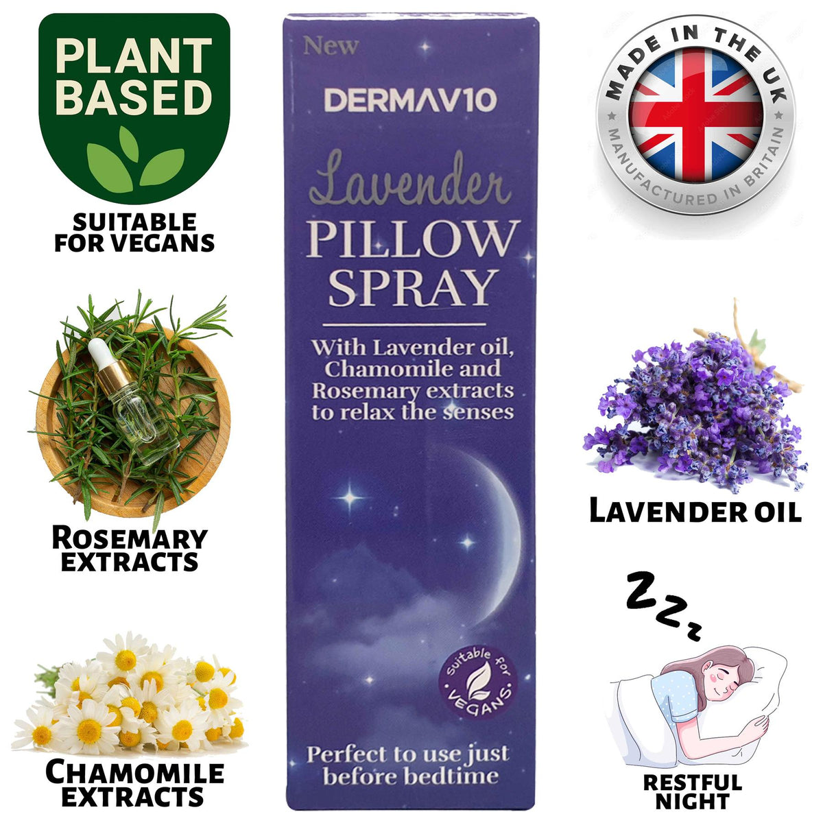 Derma V10 Pillow Spray 30ml - Lavender Pillow Spray