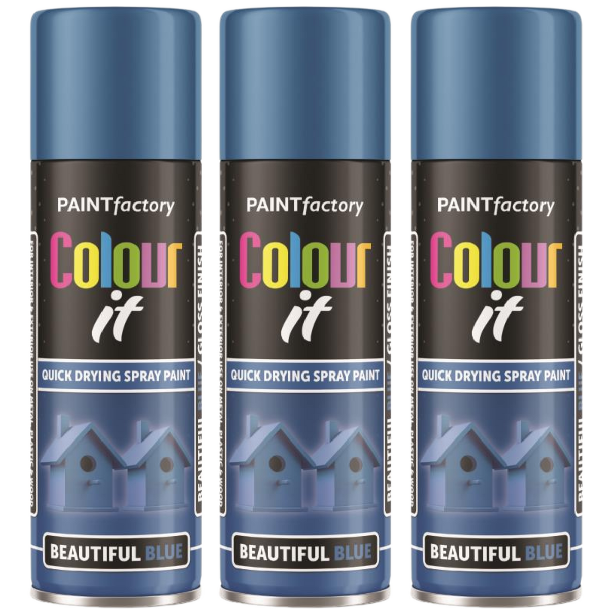 3X Paint Factory Beautiful Blue Gloss Spray Paint 250ml