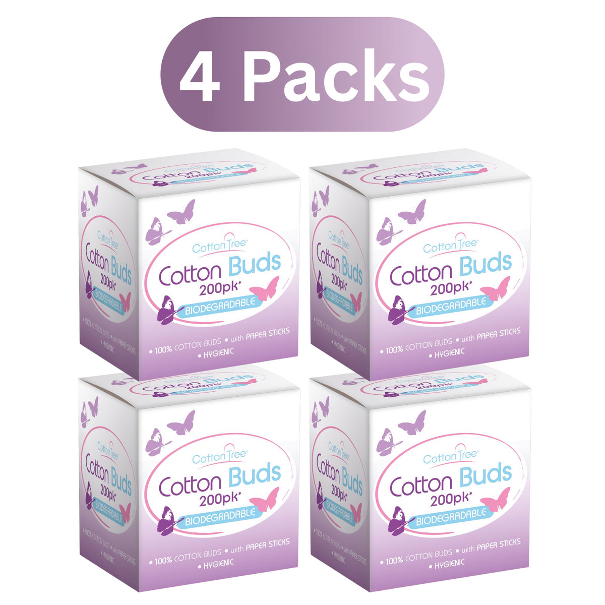 4X Cotton Tree Cotton Buds Biodegradable  200 Pack
