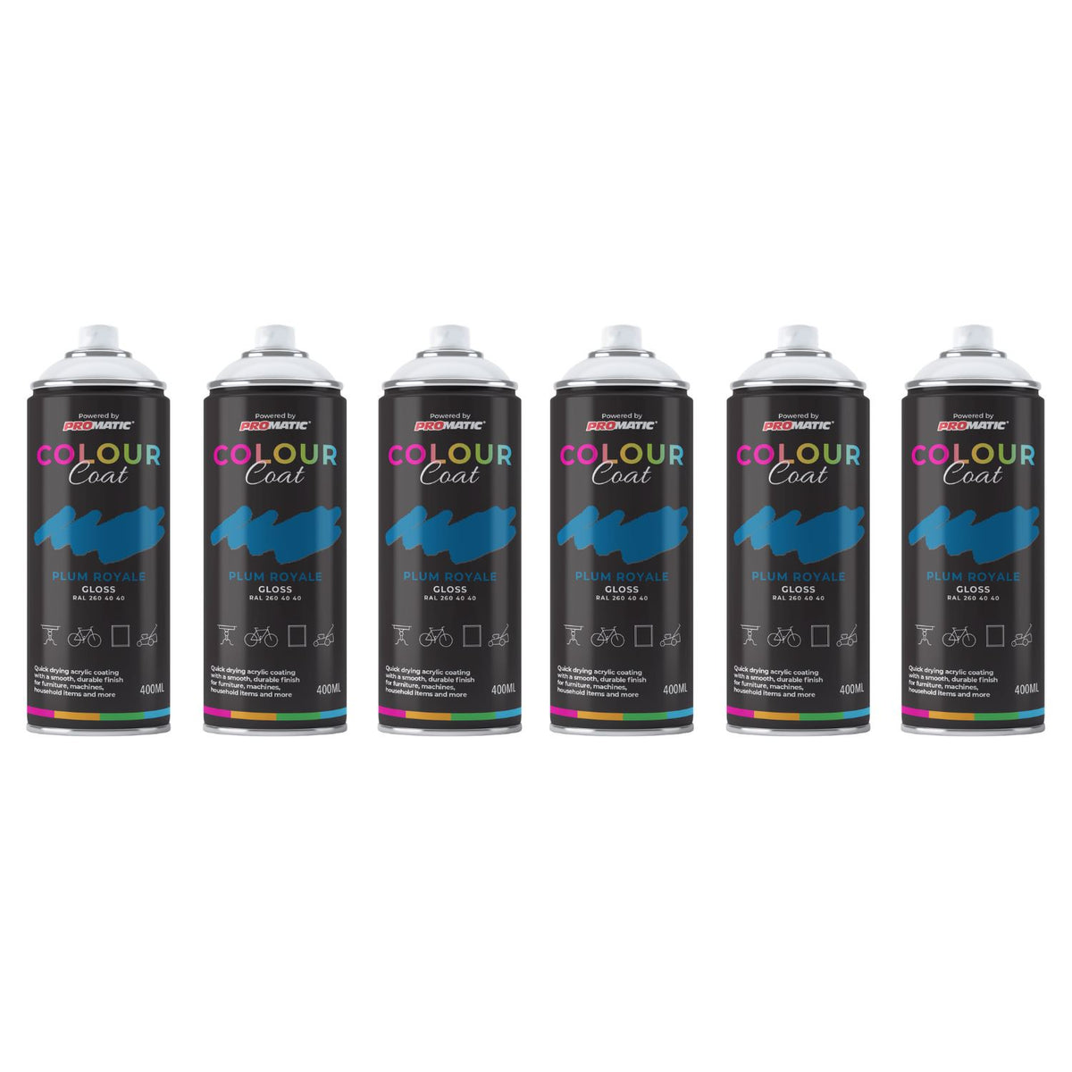 6X Plum Royale RAL 260 40 40 Gloss Spray Paint 400ml