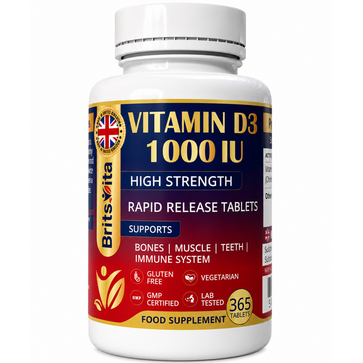 Brits Vita Vitamin D3 - 365 Tablets - 1000IU Teeth, Bone & Muscle health, Vit D