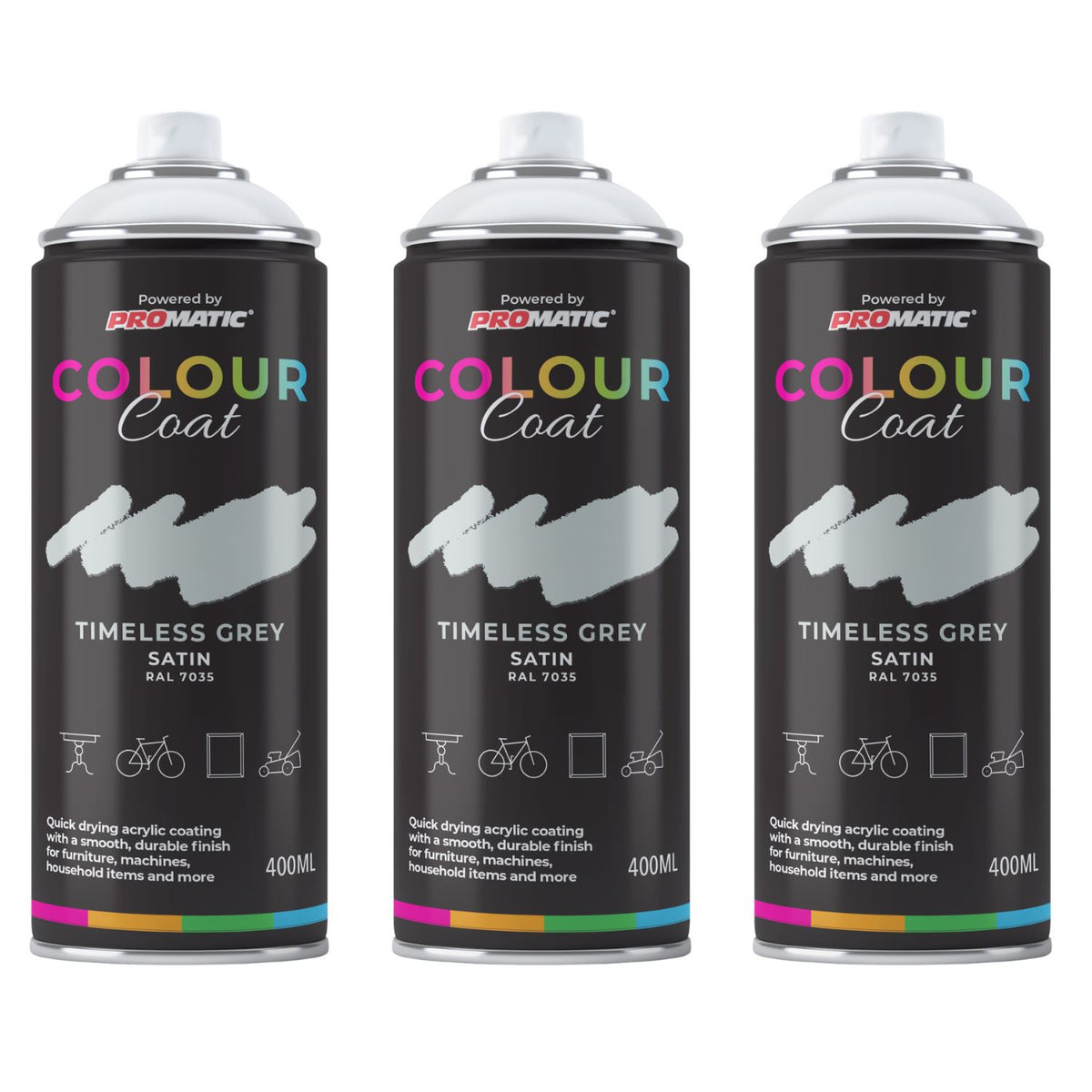 3X Timeless Grey RAL 7035 Satin Spray Paint 400ml