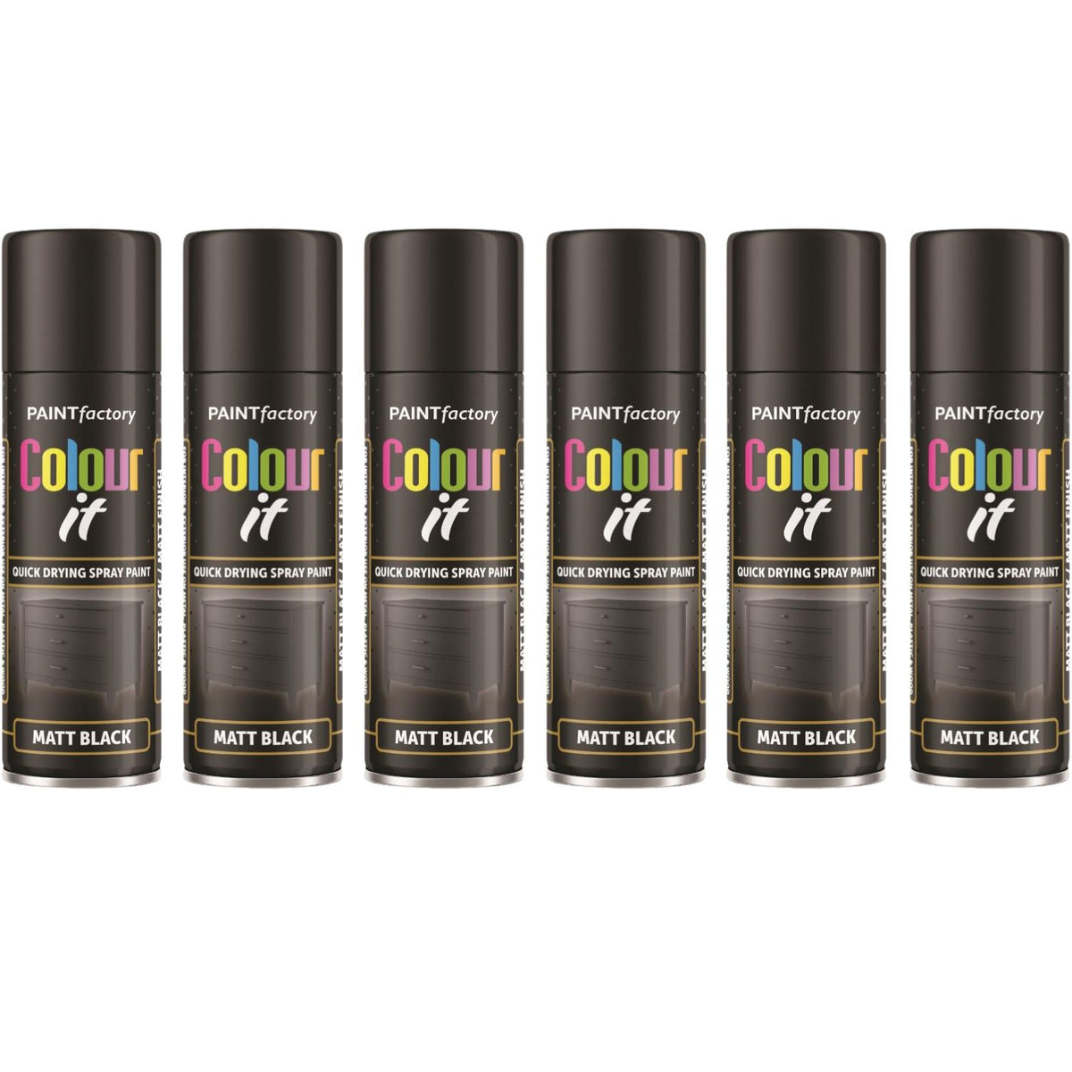 6X Paint Factory Black Matt Spray Paint 250ml