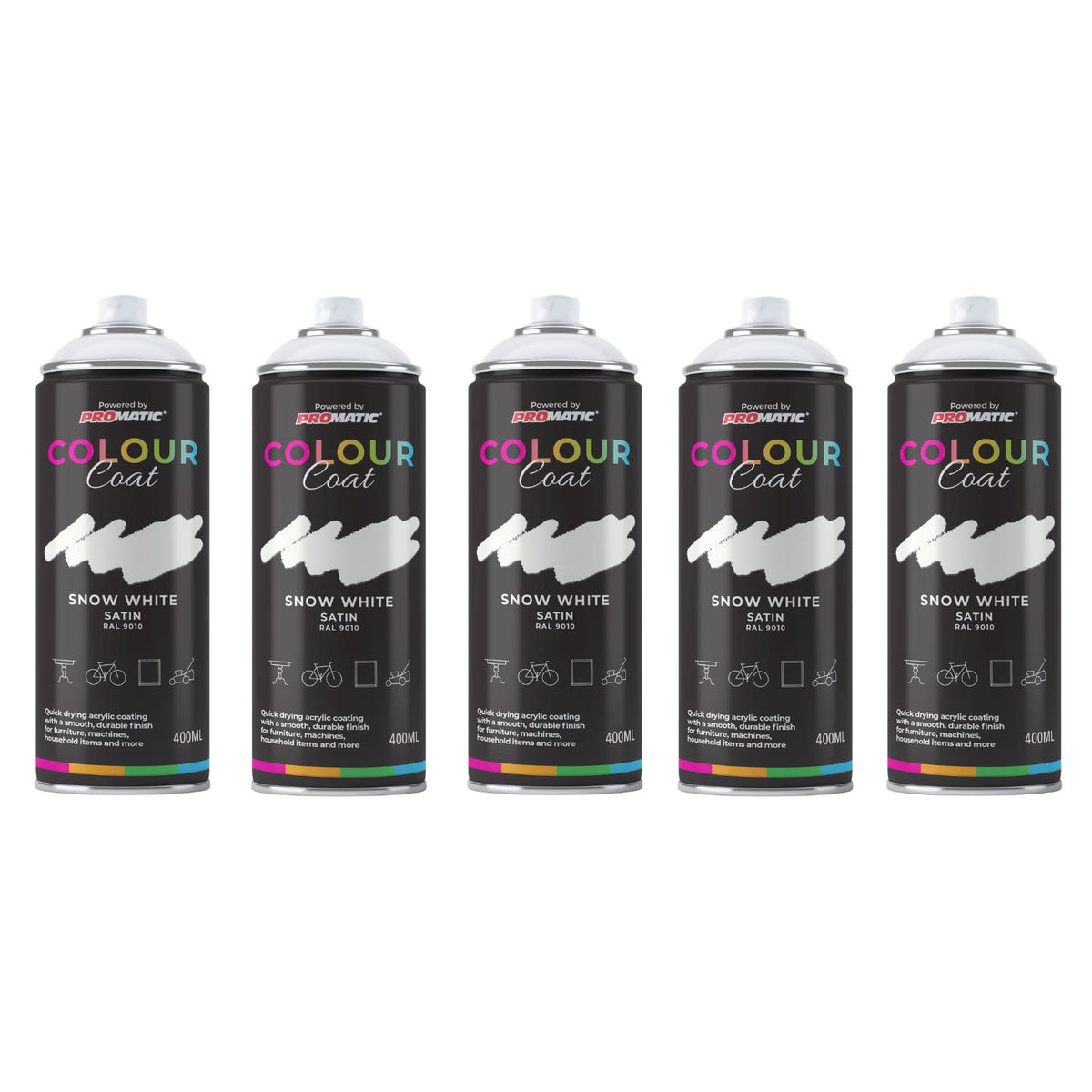 5X Snow White RAL 9010 Satin Spray Paint 400ml