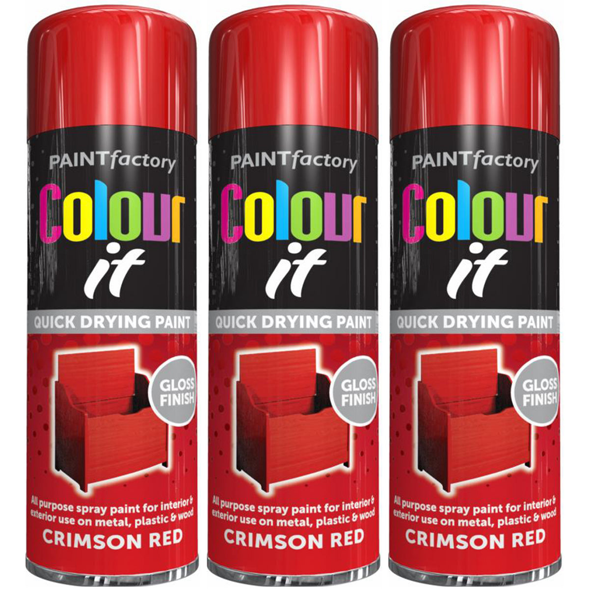 3X Paint Factory Crimson Red Gloss Spray Paint 250ml Spray Paint