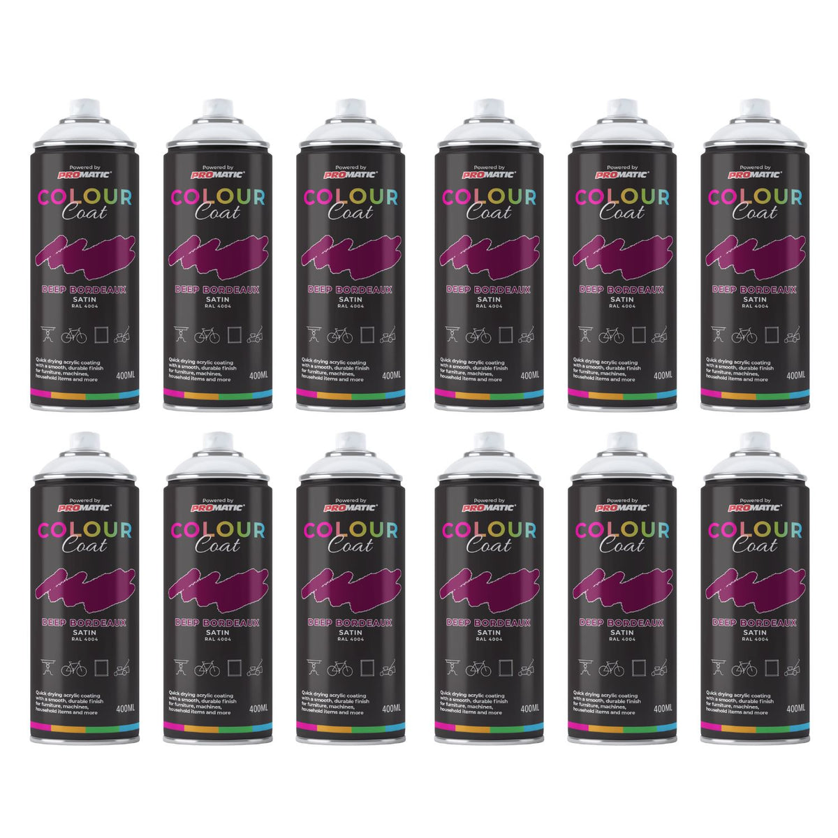 12X Deep Bordeaux RAL 4004 Satin Spray Paint 400ml